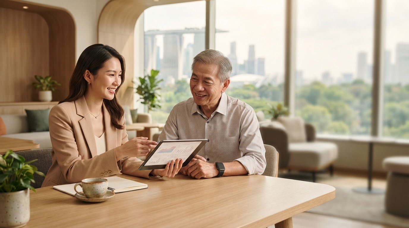 PeraPlus - papan pemuka analisis portfolio pada tablet di sebelah cawan kopi